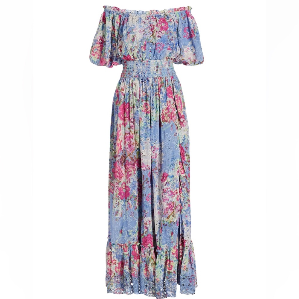 NWT Saks Floral & Eyelet Off-The-Shoulder Maxi Dress